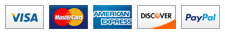 We accept Visa, MasterCard, American Express, Discover and PayPal